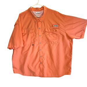 Men's Columbia PFG Short Sleeve Fishing Shirt, Omni-Shade UPF 4X Orange